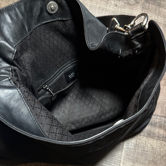 Auth Vintage Gucci Bamboo Leather Black 2 Way - Picture 9 of 16